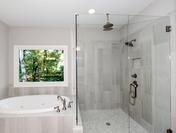 Frameless Glass Master Shower in the Ashford built by Waterford Homes in Brookhaven